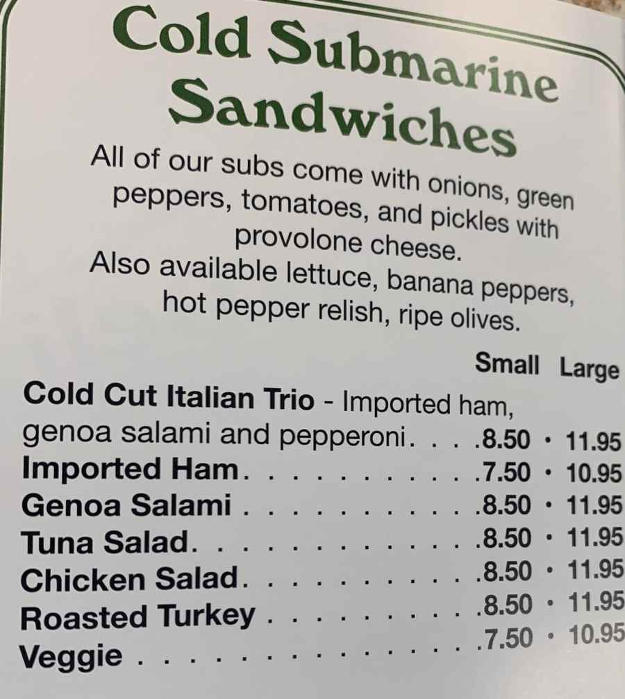 Jericho Deli menu page 1